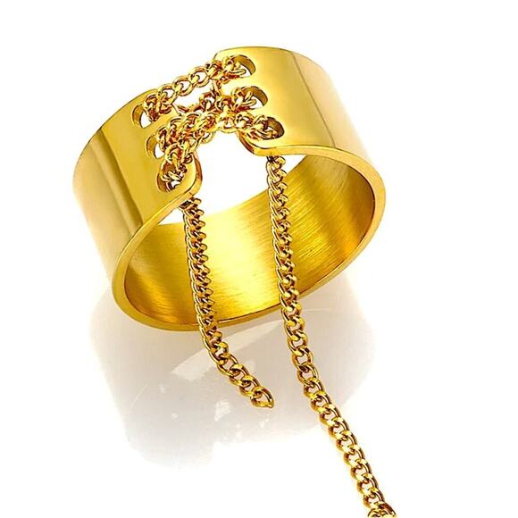 Gold Trendy Lace Up Ring - Picture 4 of 4